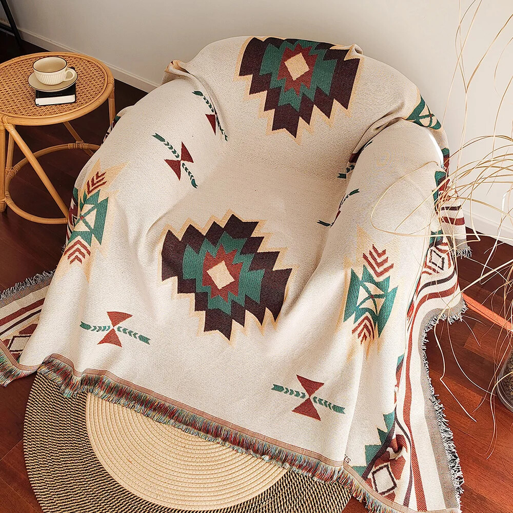 Boho Throw Blanket Fringe - Saçaklı Büyük Boy Boho Aztek Battaniyesi,