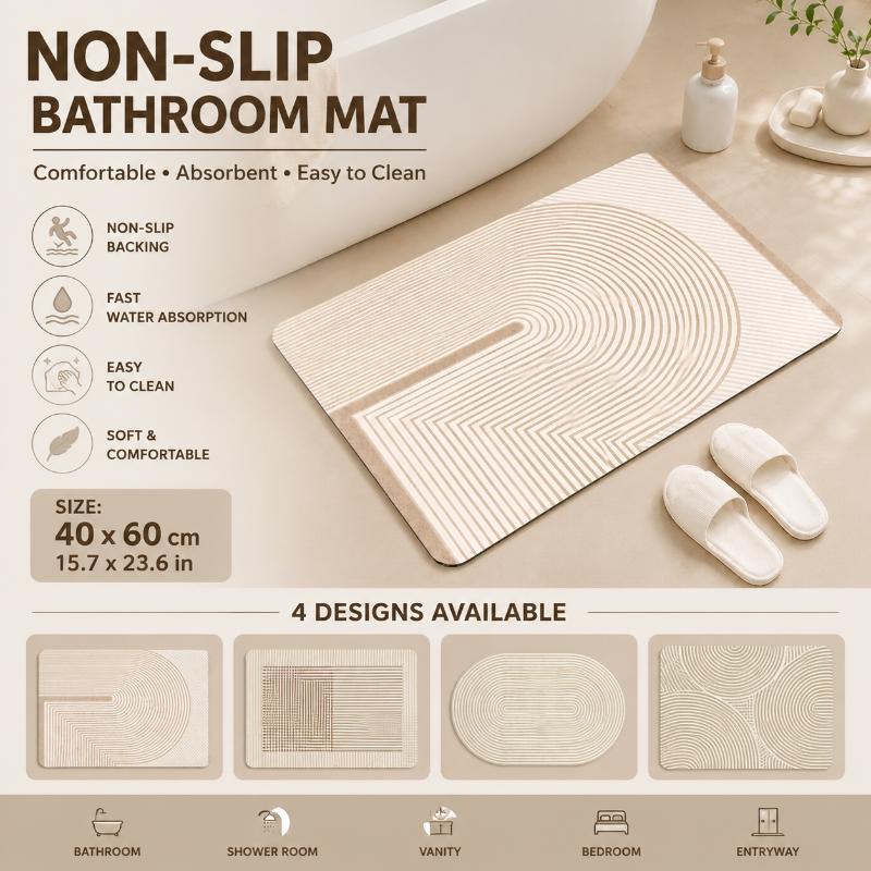 Quick Dry Diatomite Bath Mat - Bej Çizgili Diatomit Banyo Paspası Hızlı