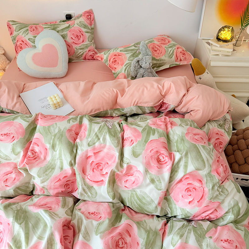 Duvet Cover Sets With Zipper - Pembe Gül Nevresim Takımı Fermuarlı Moda