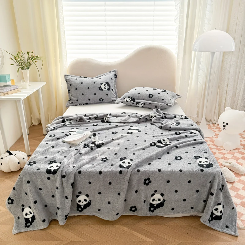 Fluffy Fleece Comforter King Size - Panda Desenli, Yumuşacık, Peluş, Polar Battaniye,