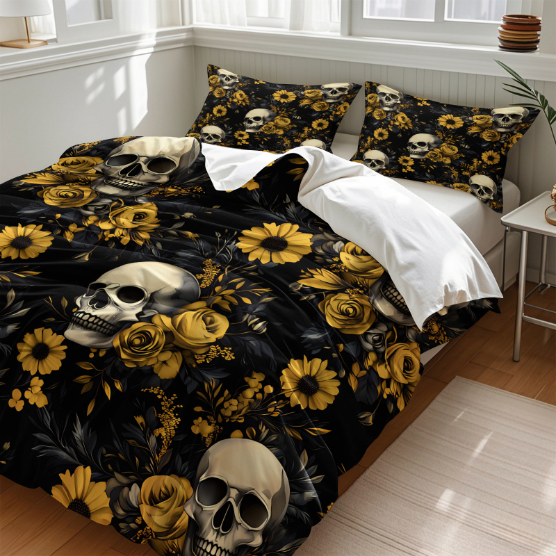 Koyu Estetik Kafatası Sarı Çiç - Aesthetic Floral Duvet Cover incelemesi ve fiyatı