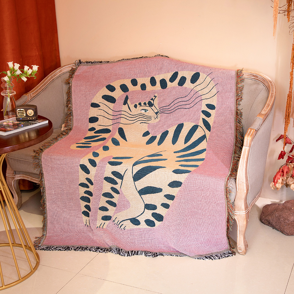 Boho Soyut Kedi Jakarlı Örtü B - Boho Throw Blanket Fringe incelemesi ve fiyatı