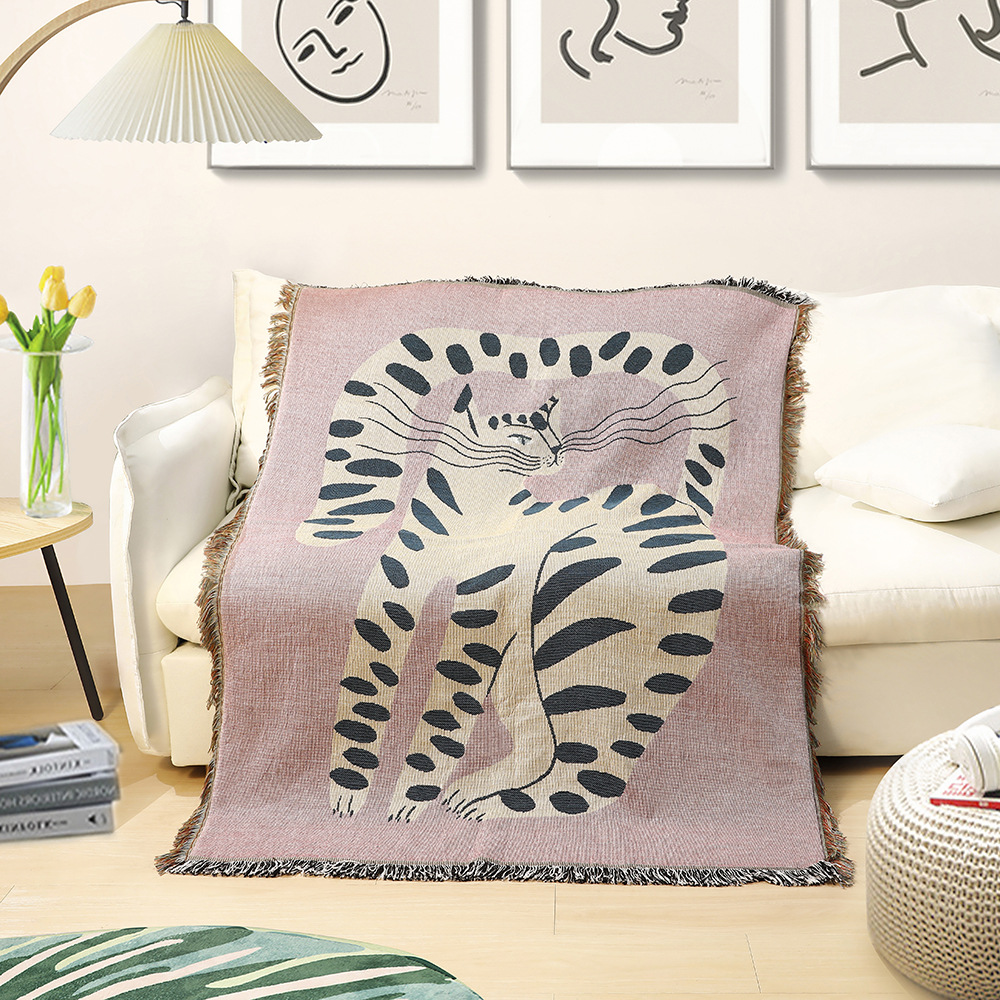 Boho Soyut Kedi Jakarlı Örtü B - Boho Throw Blanket Fringe incelemesi ve fiyatı